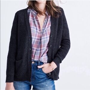 Madewell Button Front Cardigan V-Neck Knit Sz L Charcoal Marled